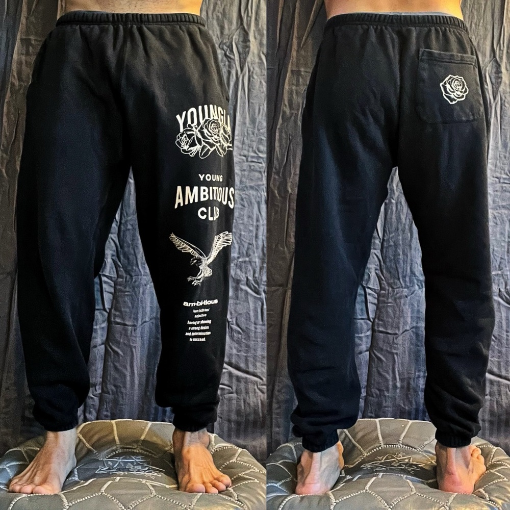 Black greyish 100% Cotton Young LA joggers. Durable high quality cotton.